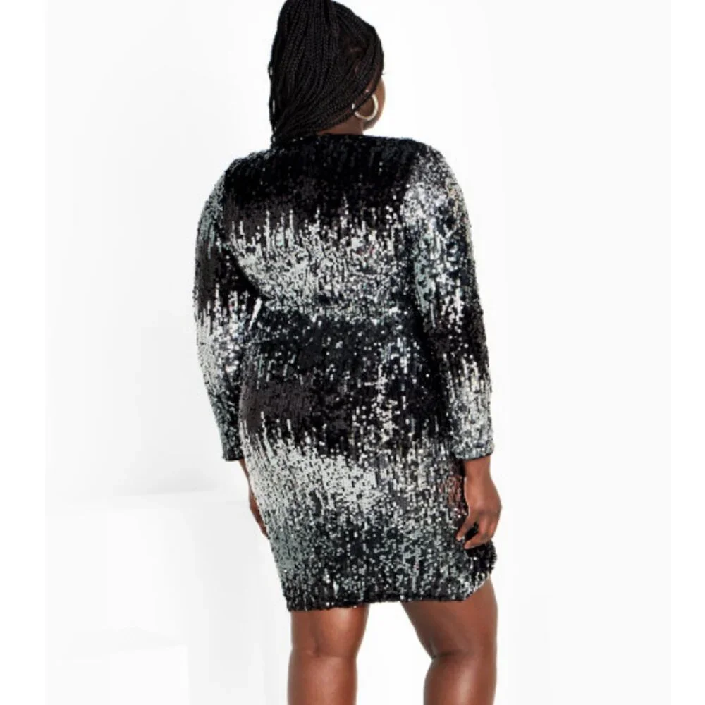 NWT City Chic Silver Black Sequin Wrap Dress 22